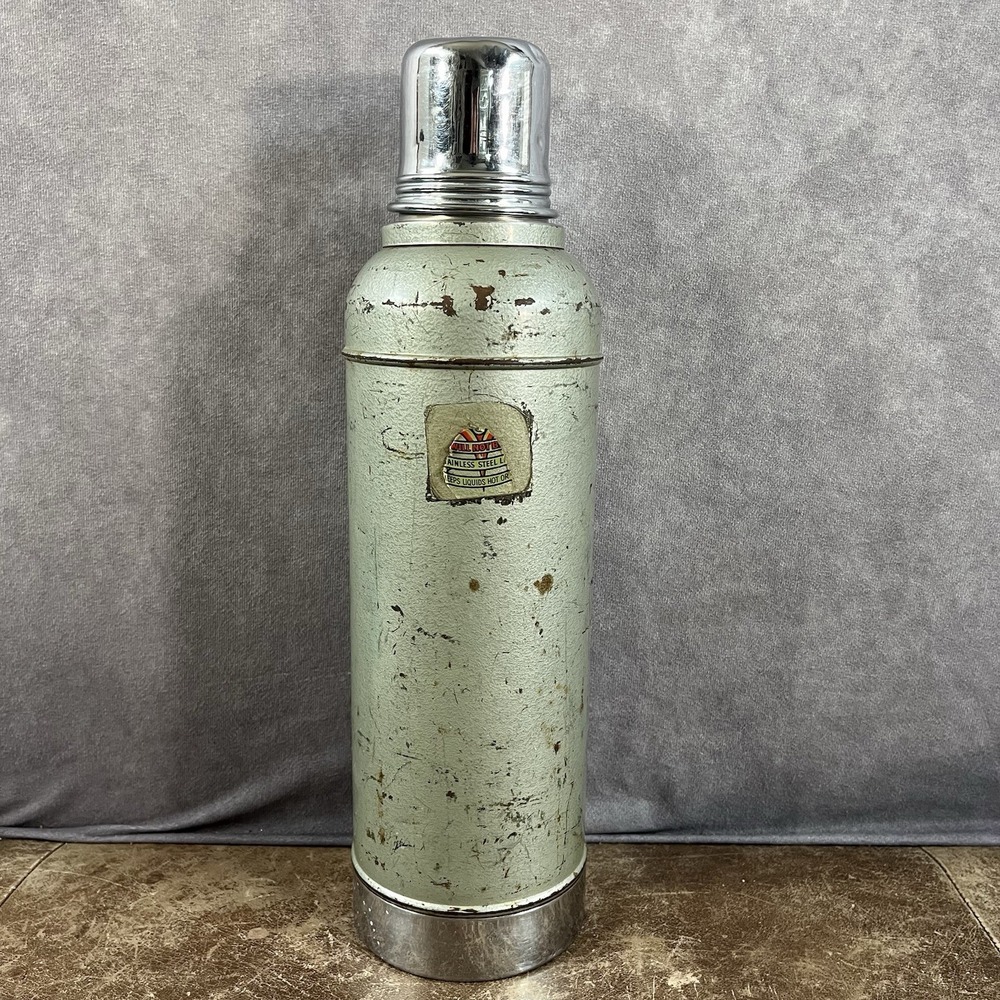 Stanley Super Vac Thermos Green Vintage Stainless Steel Cork Stopper 60s Outdoor